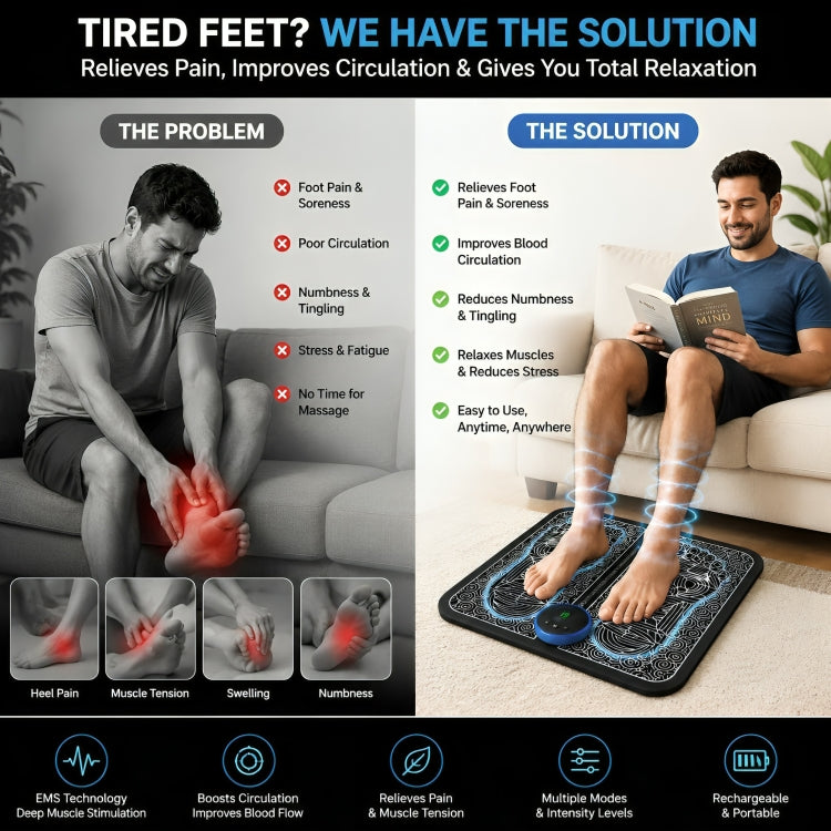 EMS Foot Massager Mat with TENS Technology for Foot Pain Relief & Blood Circulation