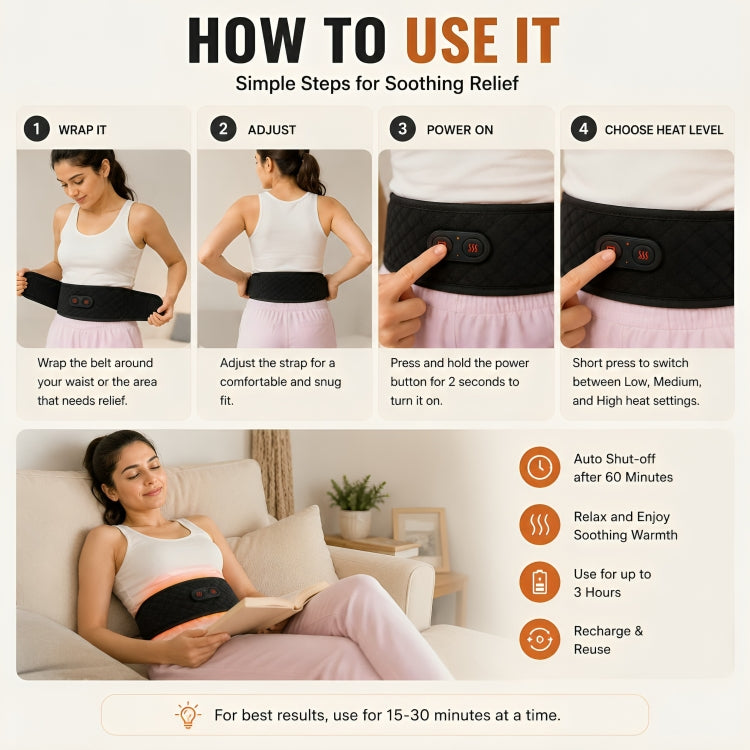 Rechargeable Heating Belt for Menstrual Cramps & Lower Back Pain | Portable Electric Heat Therapy Belt