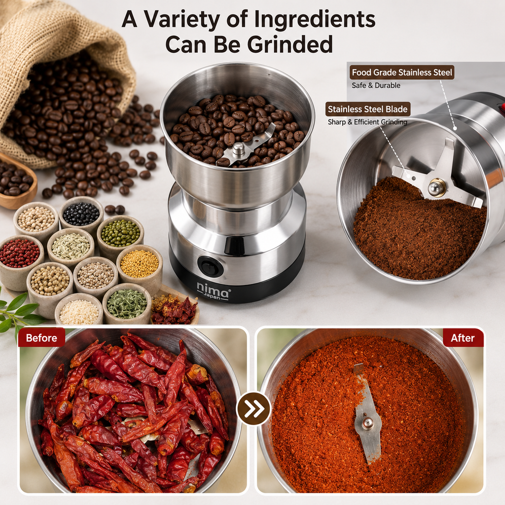Electric Coffee & Spice Grinder | Stainless Steel Mini Masala Grinder for Coffee Beans, Spices & Dry Herbs