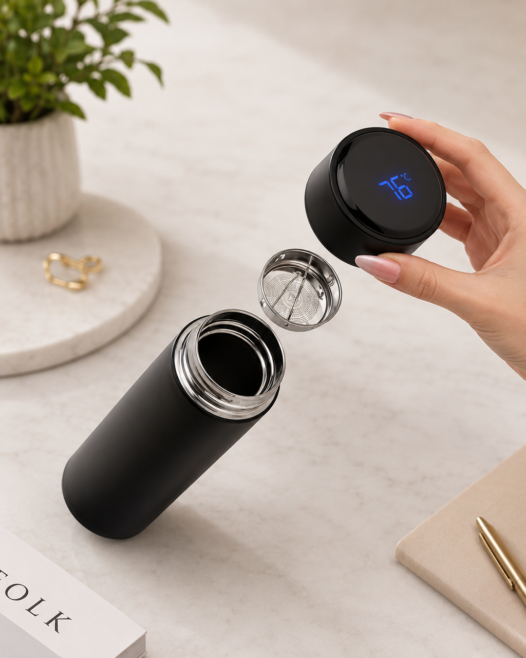 Smart Temperature Display Water Bottle – 500ml Vacuum Insulated Stainless Steel Flask | Leakproof Thermal Bottle