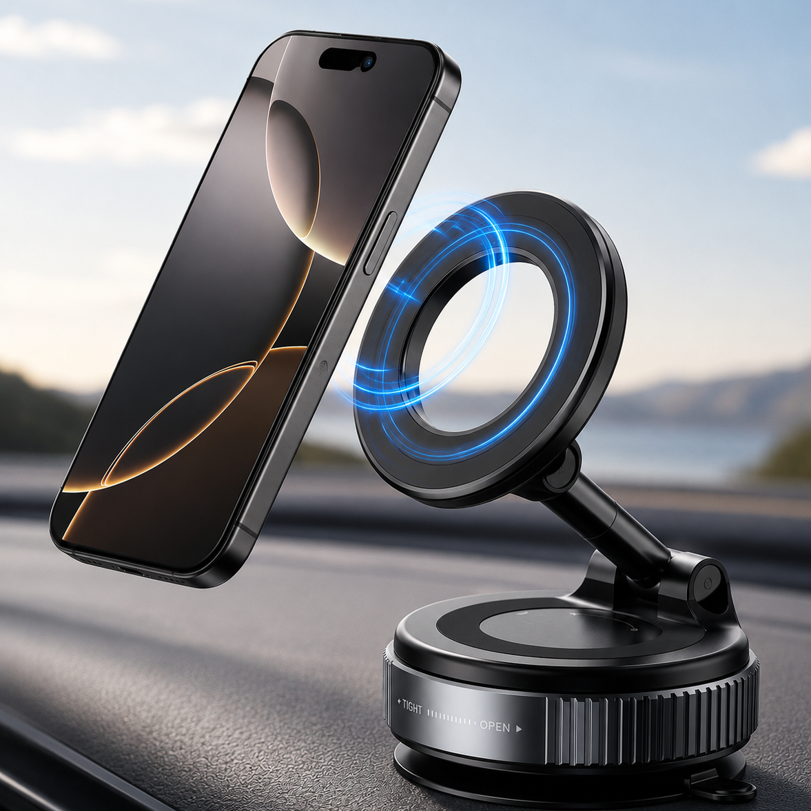 Vacuum Magnetic Phone Holder – 360° Rotating MagSafe Compatible Suction Phone Mount for Car, Desk & Travel