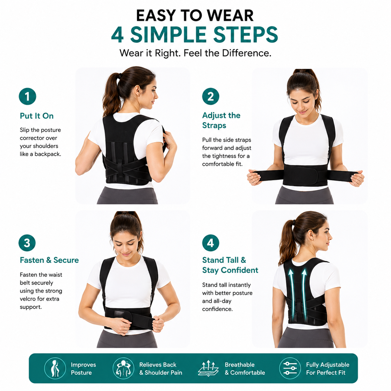 Adjustable Posture Corrector for Men & Women | Back Support Brace for Better Posture
