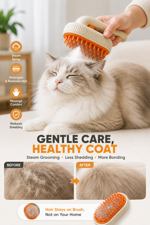 4-in-1 Electric Pet Grooming Steam Brush for Cats & Dogs | Self-Cleaning Deshedding & Massage Comb