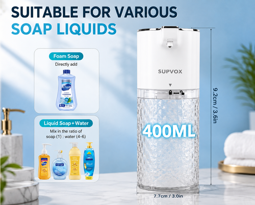 Automatic Foaming Soap Dispenser – 400ml USB Rechargeable Touchless Sensor Soap Dispenser with Adjustable Foam Levels