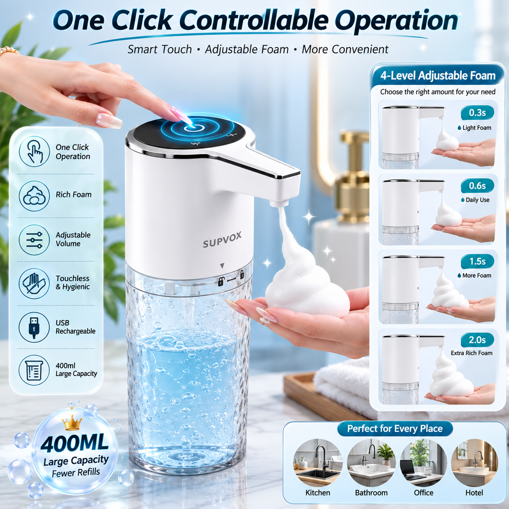 Automatic Foaming Soap Dispenser – 400ml USB Rechargeable Touchless Sensor Soap Dispenser with Adjustable Foam Levels