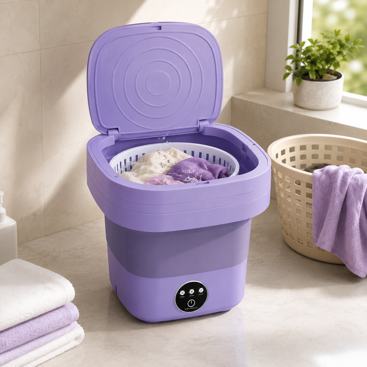 Portable Foldable Washing Machine with Blue Light Deep Cleaning & USB Drain