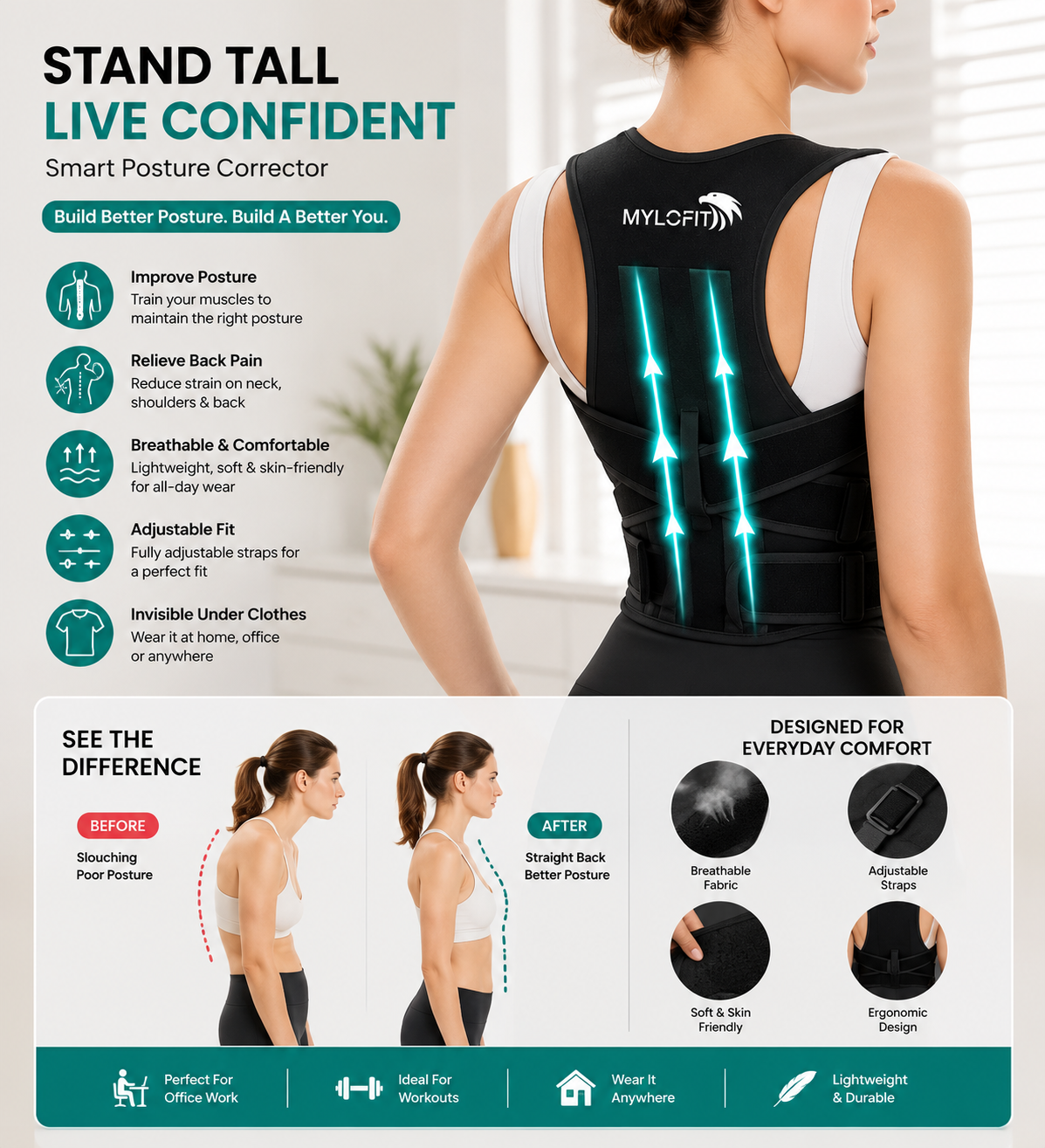 Adjustable Posture Corrector for Men & Women | Back Support Brace for Better Posture