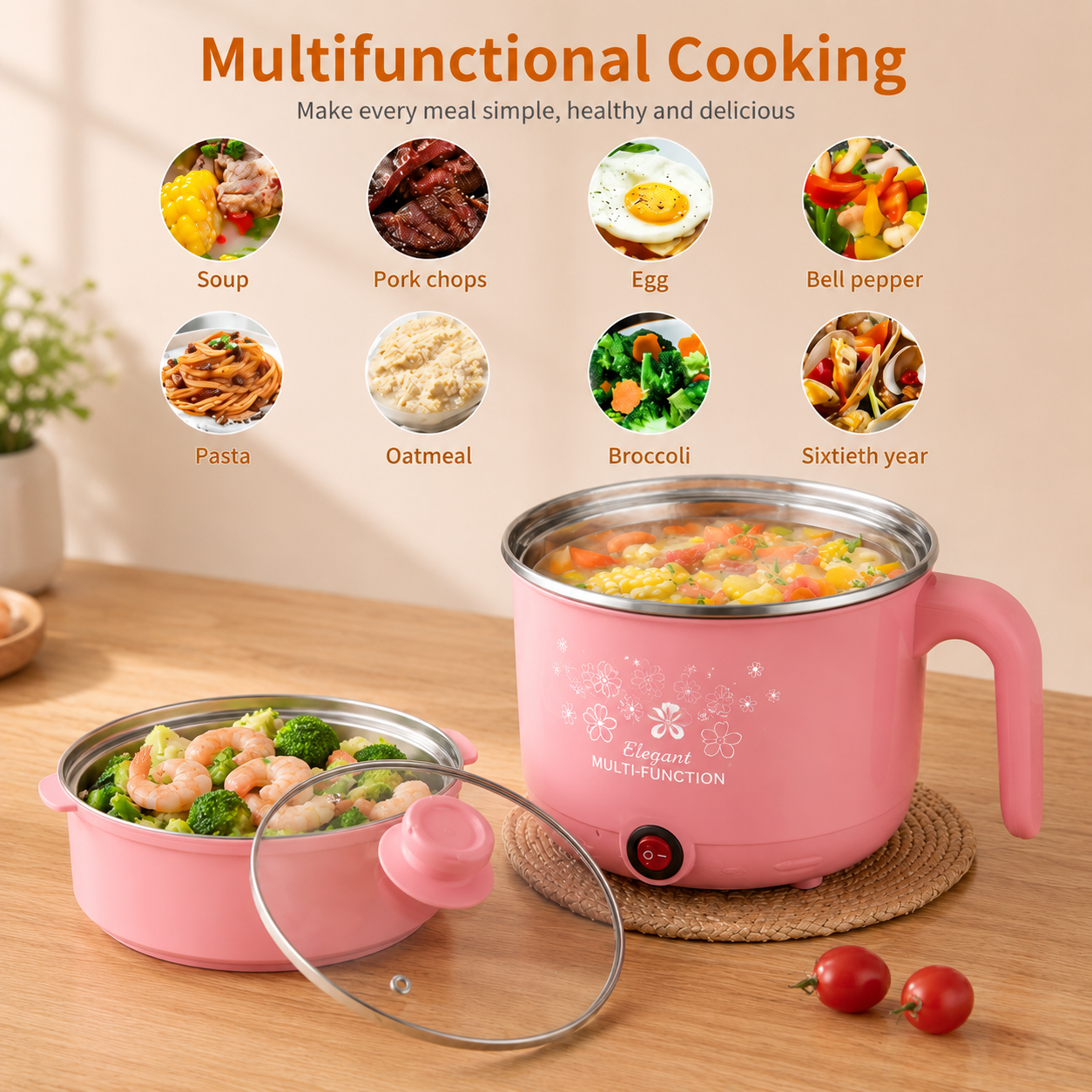 Portable Mini Rice Cooker 1.5L – Multifunction Electric Cooking Pot for Rice, Noodles, Soup & More