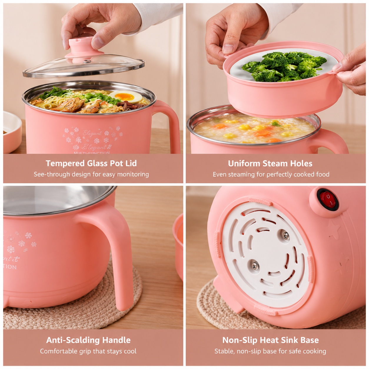 Portable Mini Rice Cooker 1.5L – Multifunction Electric Cooking Pot for Rice, Noodles, Soup & More