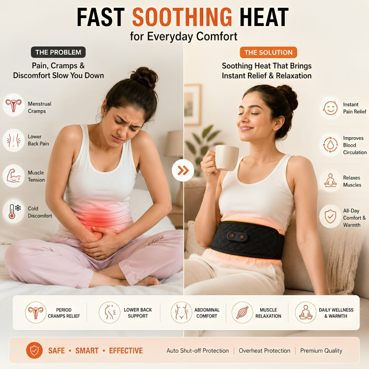 Rechargeable Heating Belt for Menstrual Cramps & Lower Back Pain | Portable Electric Heat Therapy Belt
